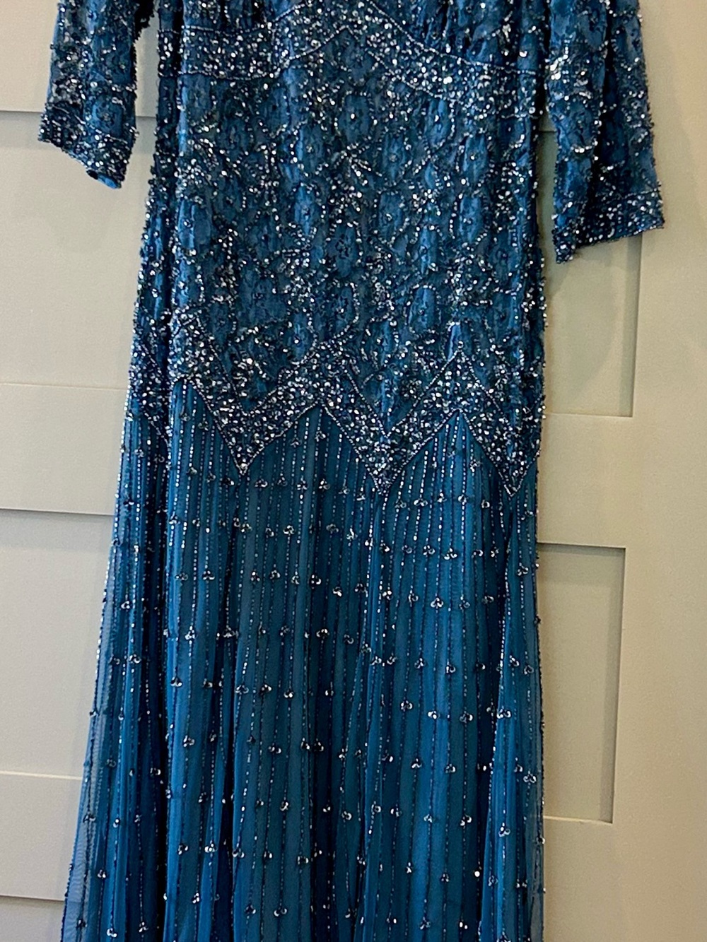 Pizarro Nights Sequined Blue Lace Evening Dress/ Mother of the Bride